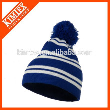 Striped knit winter beanie hats with top ball